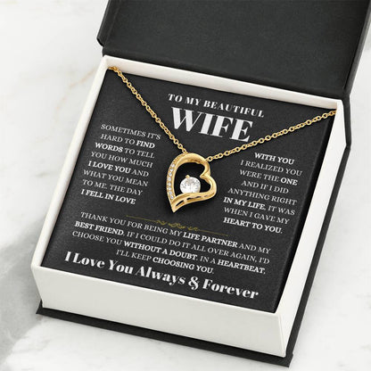 To My Beautiful Wife Necklace - Romantic Birthday Jewelry Gift from Husband for Valentine’s Day & Long Lasting Memories - Forever Love Necklace