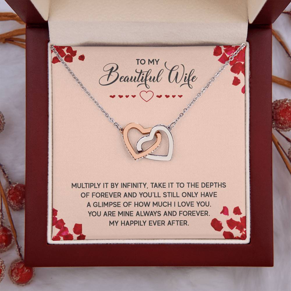 To My Beautiful Wife Necklace - Romantic Anniversary & Valentine’s Day Jewelry Gift from Husband to Wife - Interlocking Hearts Necklace