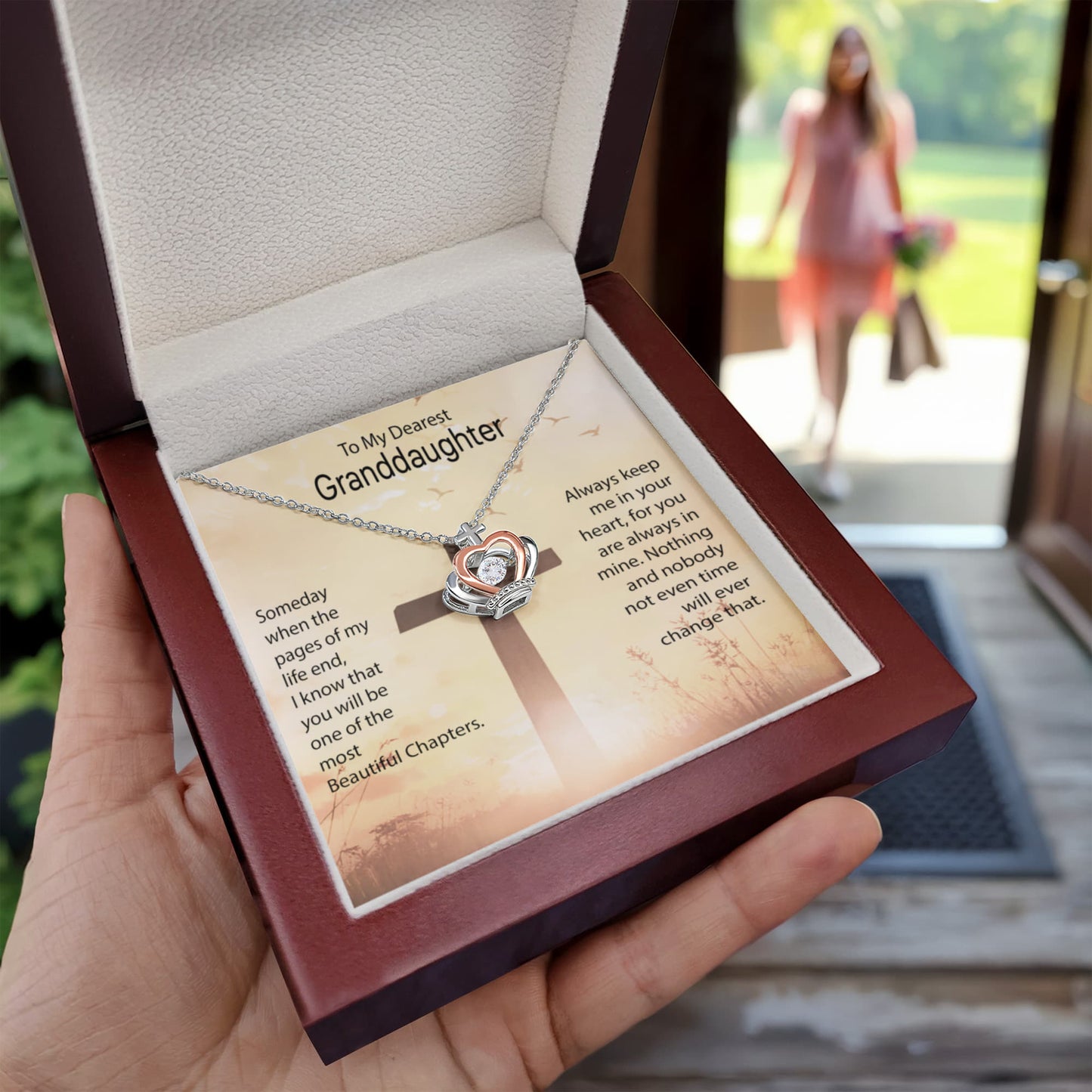 To My Dearest Granddaughter Necklace – Granddaughter Valentine Birthday Jewelry Gift – Crown Pendant Necklace