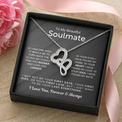 To My Beautiful Soulmate Necklace - Romantic Necklace for Surprising The Soulmate in Your Life - Heart-to-heart Pendant Necklace