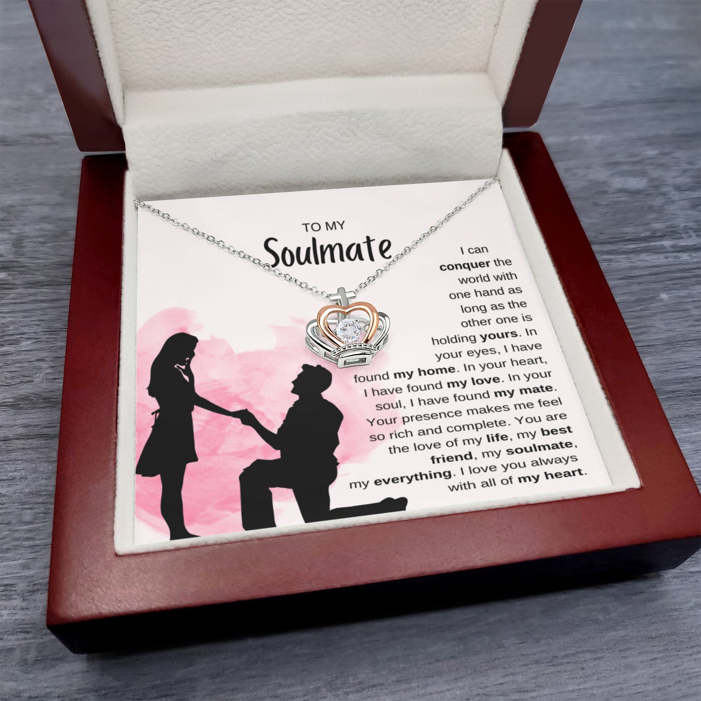 To My Soulmate Necklace - Unique Soulmate Gift for Her for Birthdays & Surprise Moments - Crown Pendant Necklace