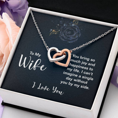 To My Wife Necklace - Sweet Emotional Gift for Wife from Husband on Birthday, Anniversary & Valentine’s Day - Interlocking Hearts Necklace