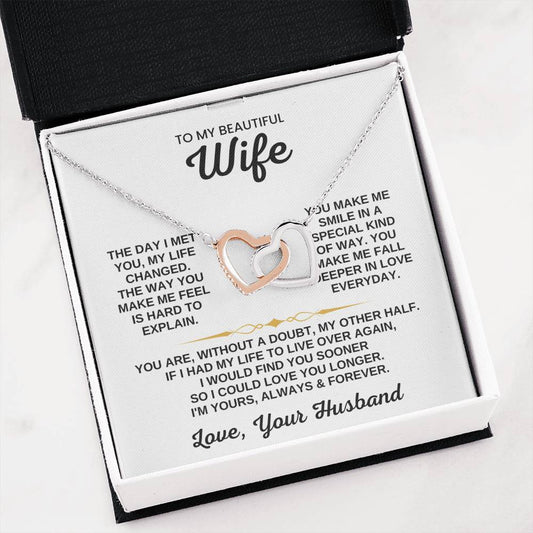 To My Wife Necklace from Husband - Sweet Romantic Gift for Every Occasion - Interlocking Hearts Necklace