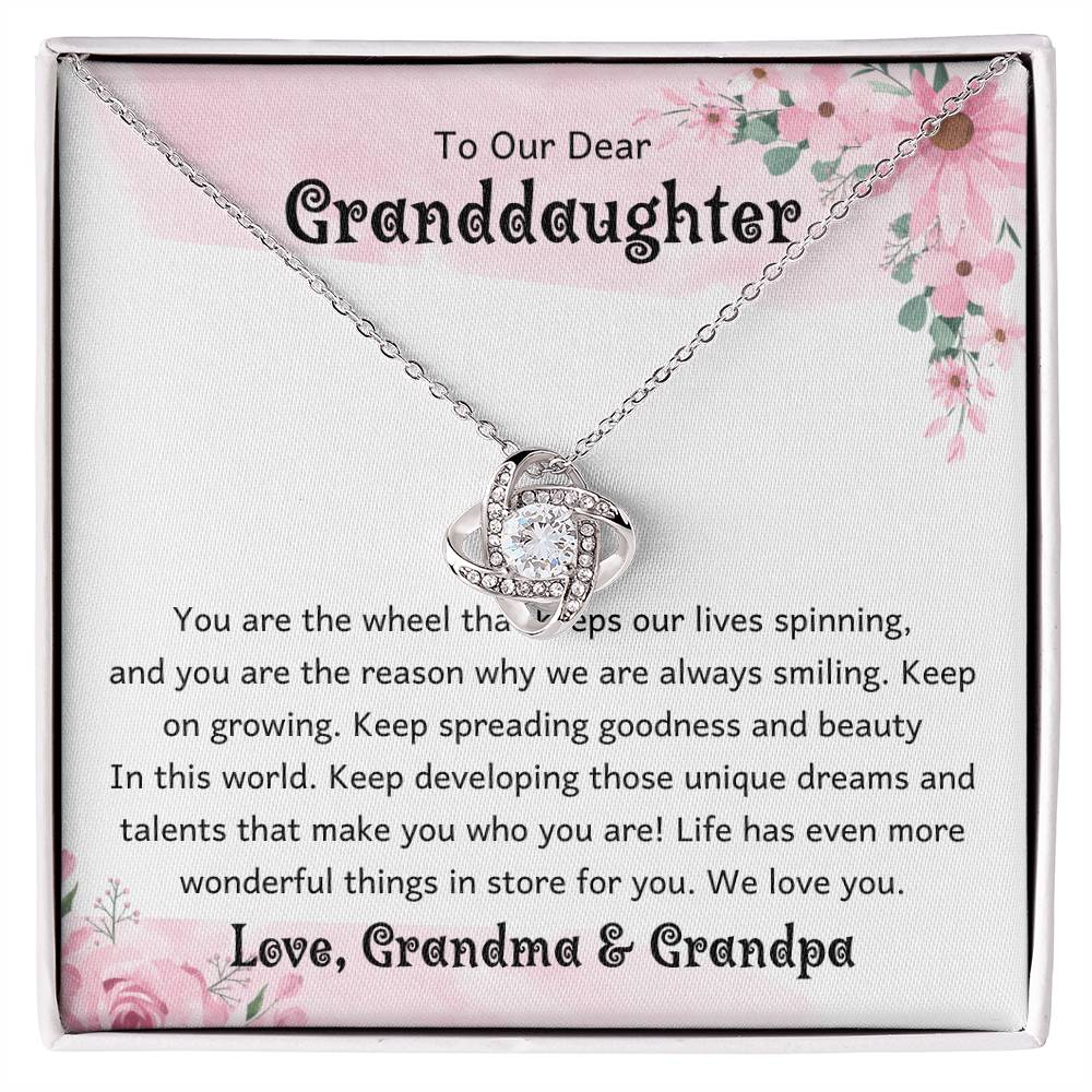 To Our Dear Granddaughter – Birthday & Graduation Gift Jewelry from Grandma & Grandpa – Love Knot Necklace