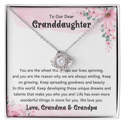 To Our Dear Granddaughter – Birthday & Graduation Gift Jewelry from Grandma & Grandpa – Love Knot Necklace