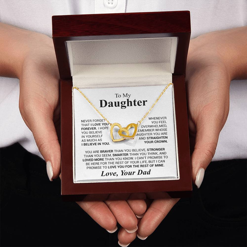 To My Daughter Necklace - Father to Daughter Gift for Graduation, Birthday & Big Life Moments - Interlocking Hearts Necklace