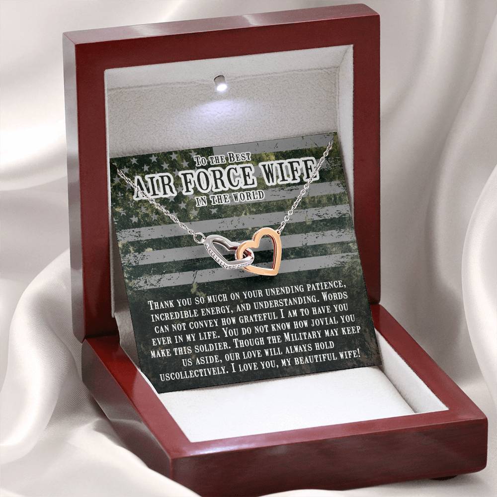 To My Air Force Wife Necklace - Jewelry Gift for Anniversary from Husband - Interlocking Hearts Necklace