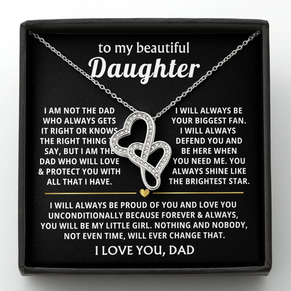 To My Daughter Necklace - Beautiful Daughter Jewelry for Birthday & Proud Dad Moments - Heart-to-heart Pendant Necklace