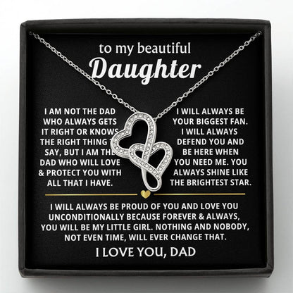 To My Daughter Necklace - Beautiful Daughter Jewelry for Birthday & Proud Dad Moments - Heart-to-heart Pendant Necklace