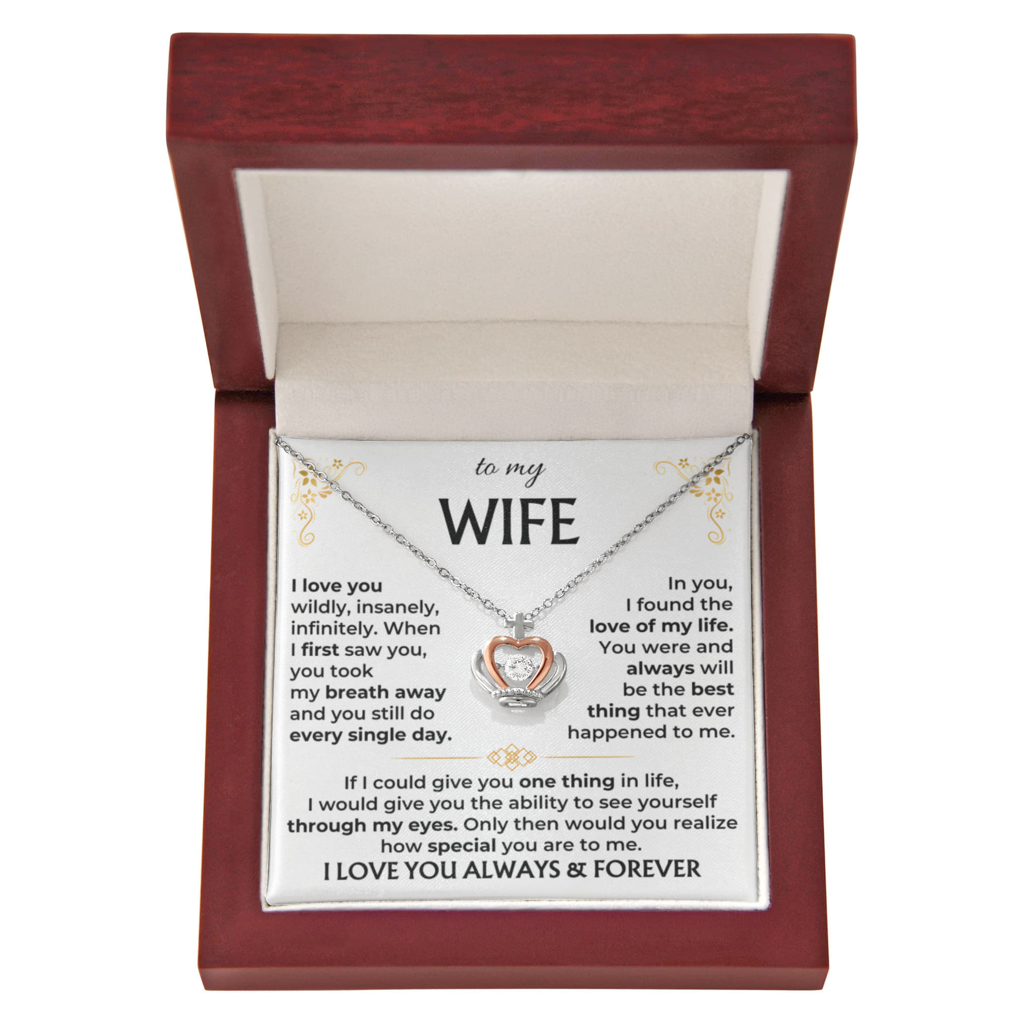 Heartfelt Gift for Wife from Husband - Romantic Jewelry for Special Occasions & Valentine’s Day - Crown Pendant Necklace