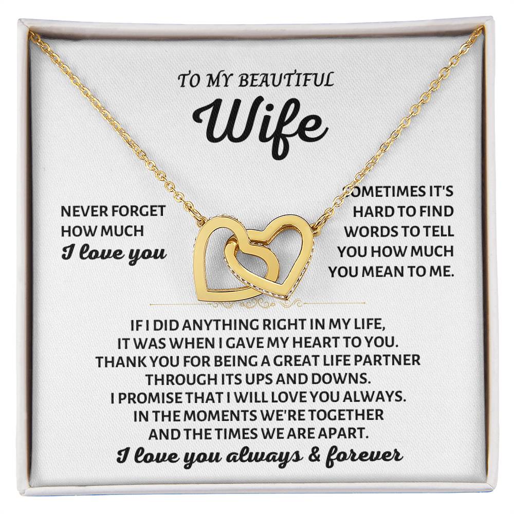 To My Wife Necklace - Heartfelt Jewelry from Husband for Birthday, Christmas & Valentine’s Day - Interlocking Hearts Necklace