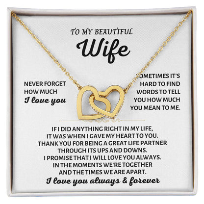 To My Wife Necklace - Heartfelt Jewelry from Husband for Birthday, Christmas & Valentine’s Day - Interlocking Hearts Necklace