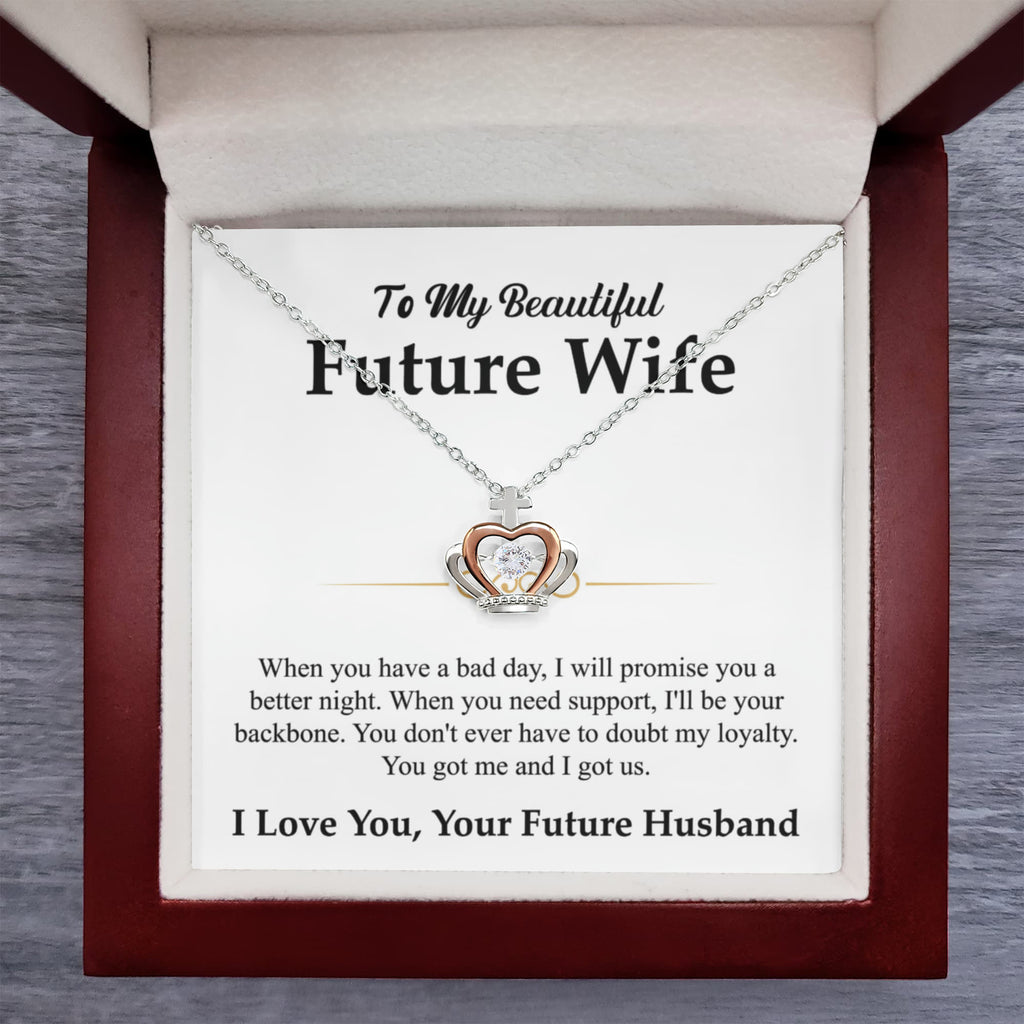 Future Wife Jewelry Gift - Long Lasting Romantic Necklace for Celebrating Love & Upcoming Marriage - Crown Pendant Necklace