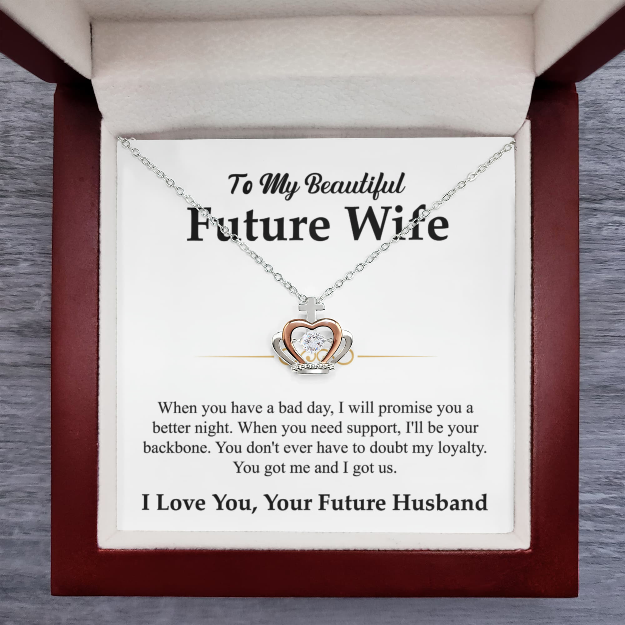 Future Wife Jewelry Gift - Long Lasting Romantic Necklace for Celebrating Love & Upcoming Marriage - Crown Pendant Necklace