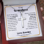 To My Grandson - I believe in you - Grandson Gift from Grandpa - Artisan Cross Necklace