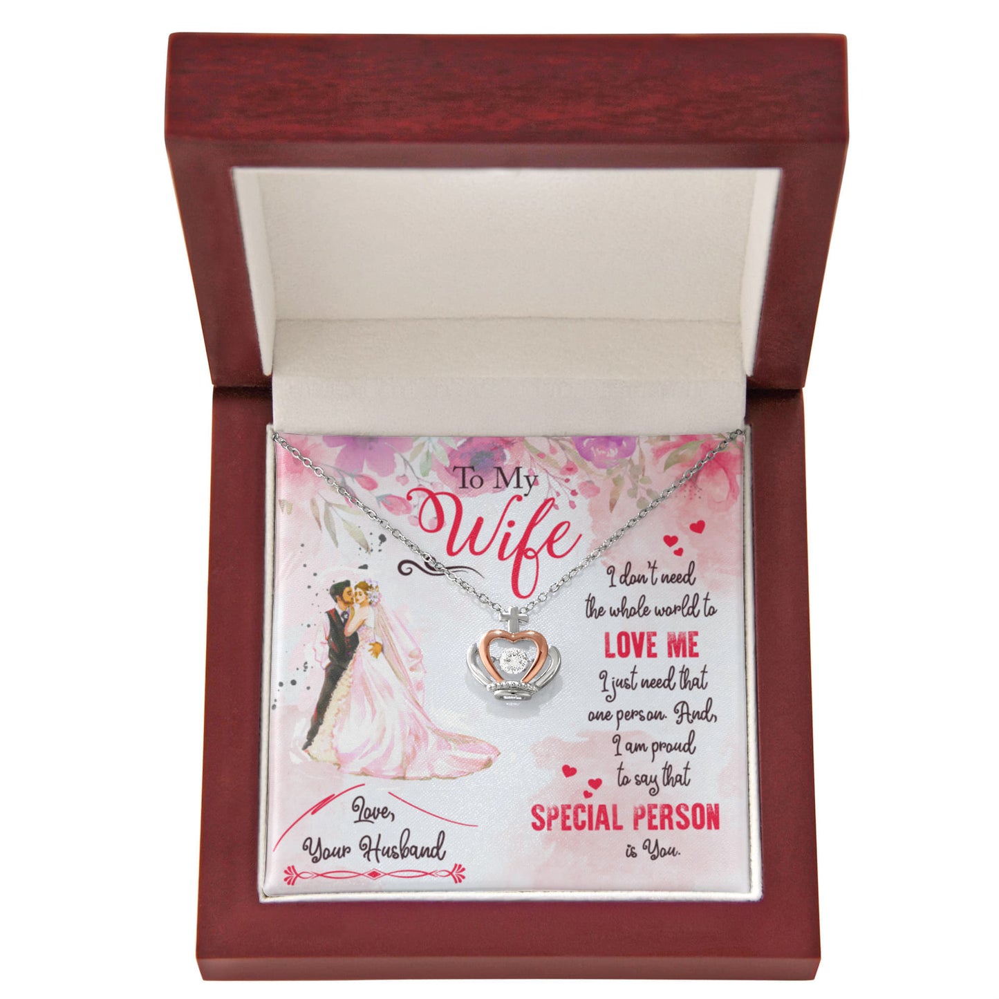 Romantic Jewelry Gift for Wife - Perfect From Husband for Birthday, Anniversary & Valentine’s Day - Crown Pendant Necklace