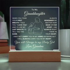 Heartfelt Gifts for Granddaughter, Square Acrylic Plaque, Loving Keepsake, To My Granddaughter