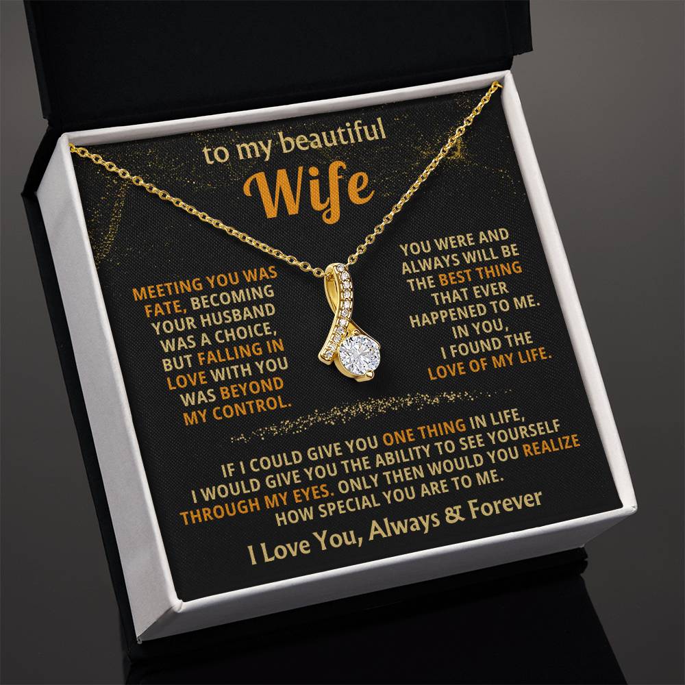 To My Beautiful Wife Necklace - Special Love Jewelry for Wife from Husband for Birthday, Anniversary & Valentine’s Day - Alluring Beauty Necklace