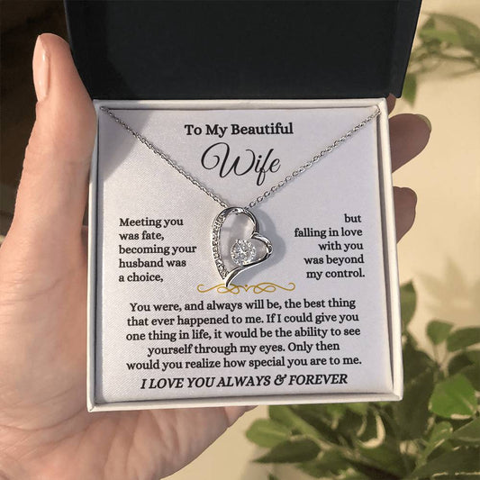 To My Beautiful Wife Necklace - Perfect Romantic Surprise from Husband for Anniversary, Birthday & Valentine’s Day - Forever Love Necklace