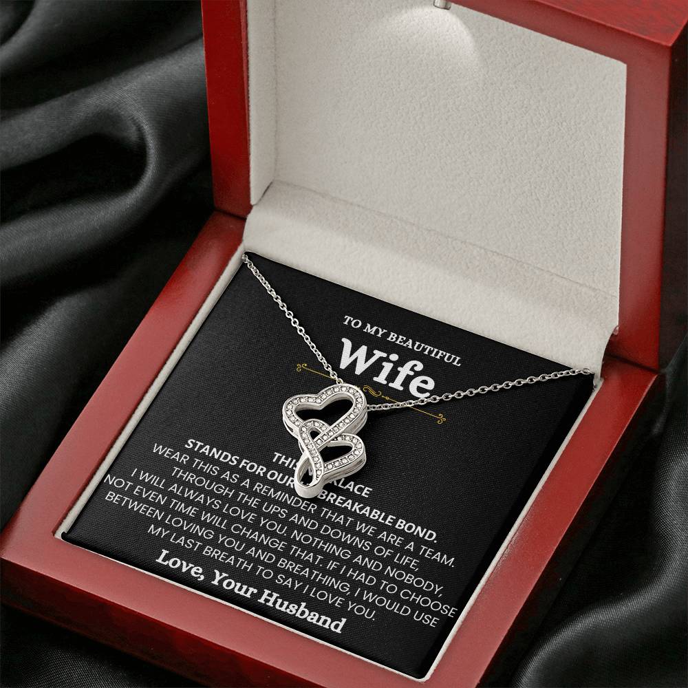 To My Beautiful Wife Necklace - Sweet Emotional Gift for Wife from Husband on Birthday, Anniversary & Valentine’s Day - Heart-to-heart Pendant Necklace