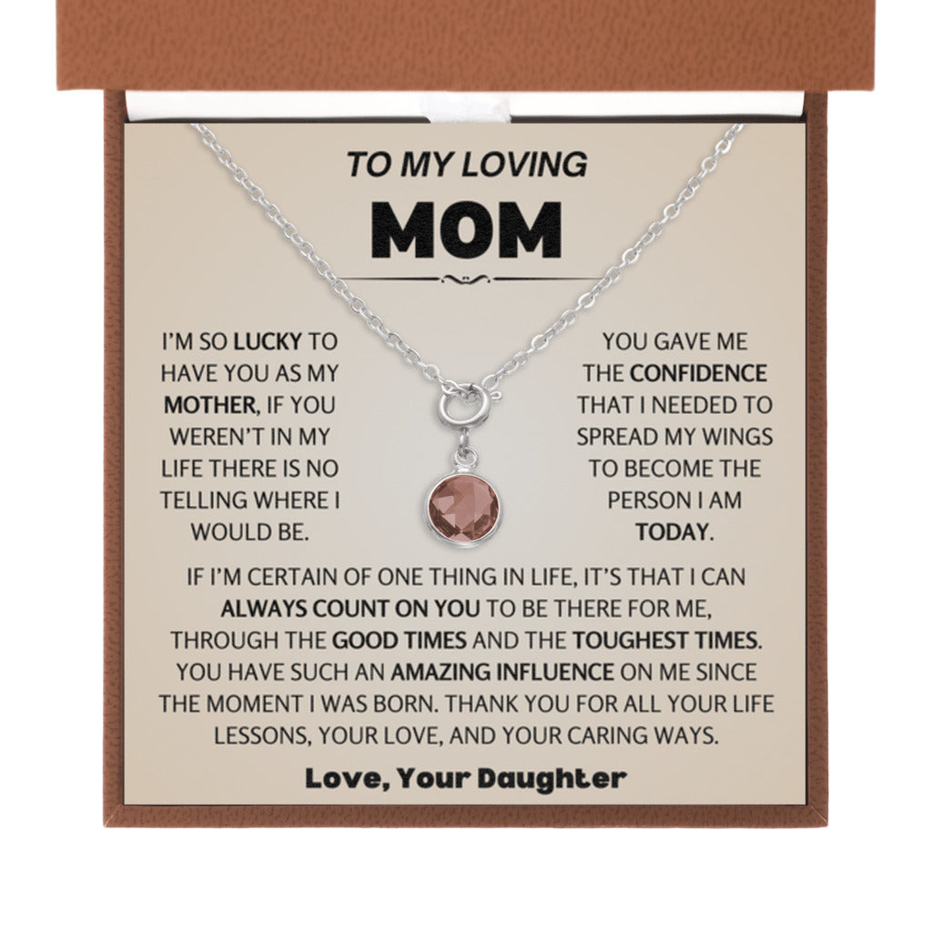 January Birthstone Necklace for Mom from Daughter - Leather Box 