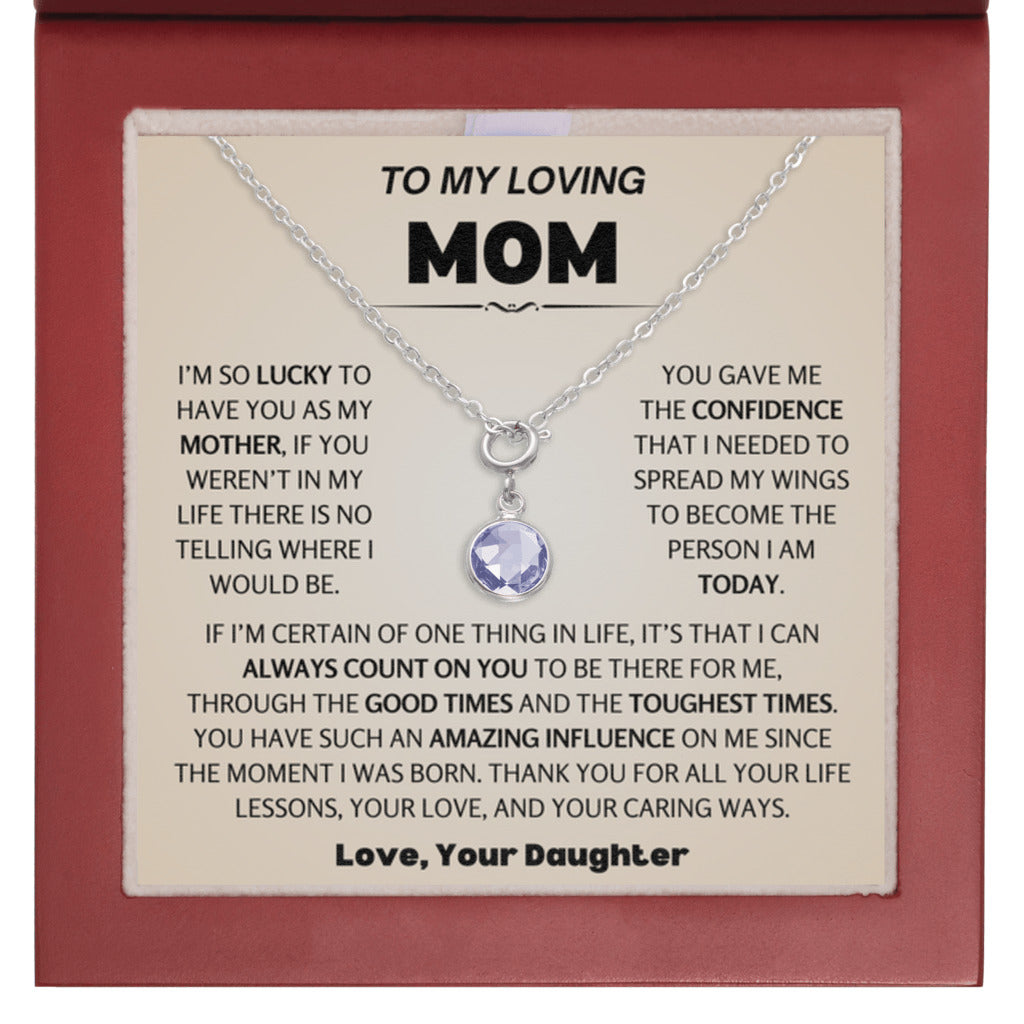 February Birthstone Necklace for Mom from Daughter - Mahogany Luxury Box 