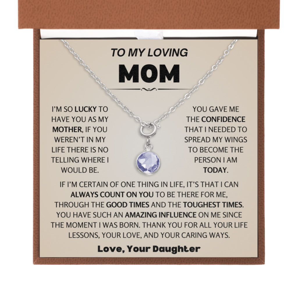 February Birthstone Necklace for Mom from Daughter - Leather Box 