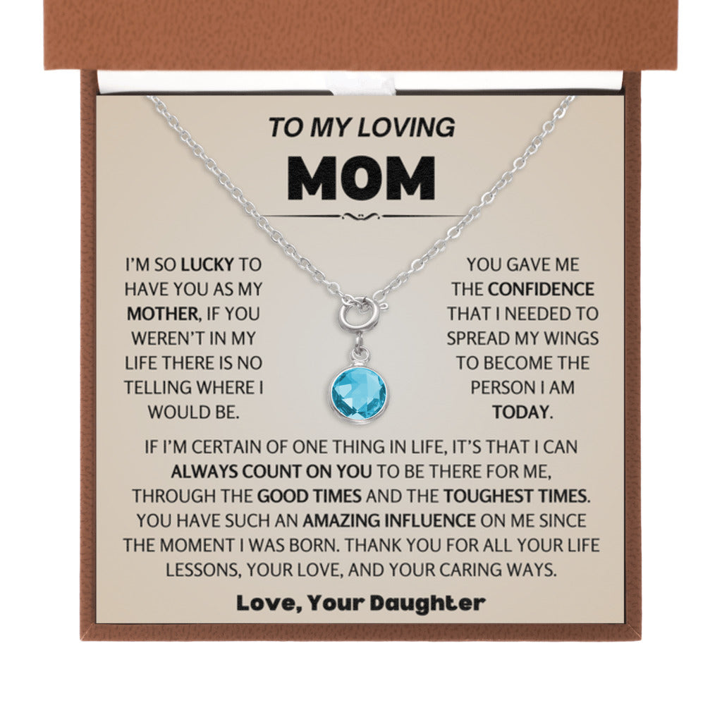 March Birthstone Necklace for Mom from Daughter - Leather Box