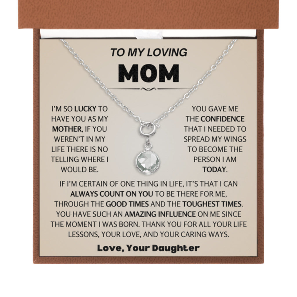 April Birthstone Necklace for Mom from Daughter - Leather Box  