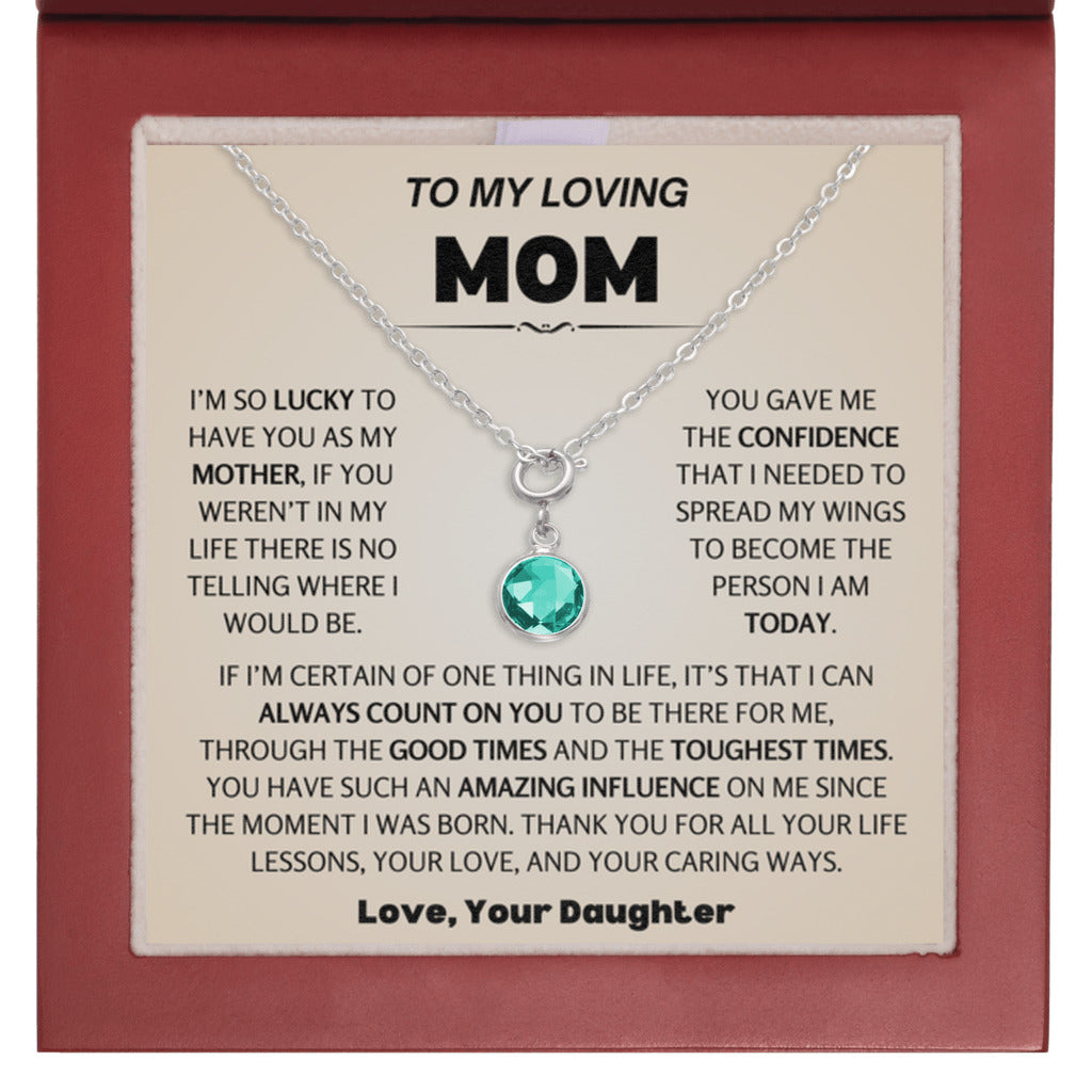 May Birthstone Necklace for Mom from Daughter - Mahogany Luxury Box