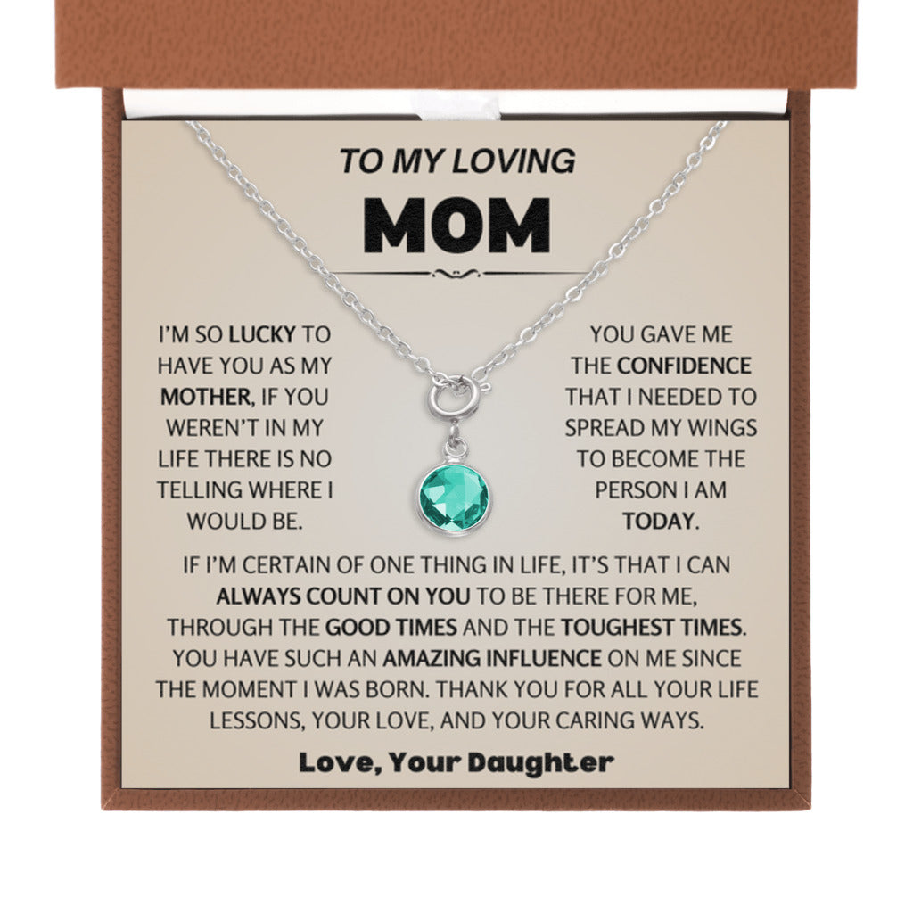 May Birthstone Necklace for Mom from Daughter - Leather Box  