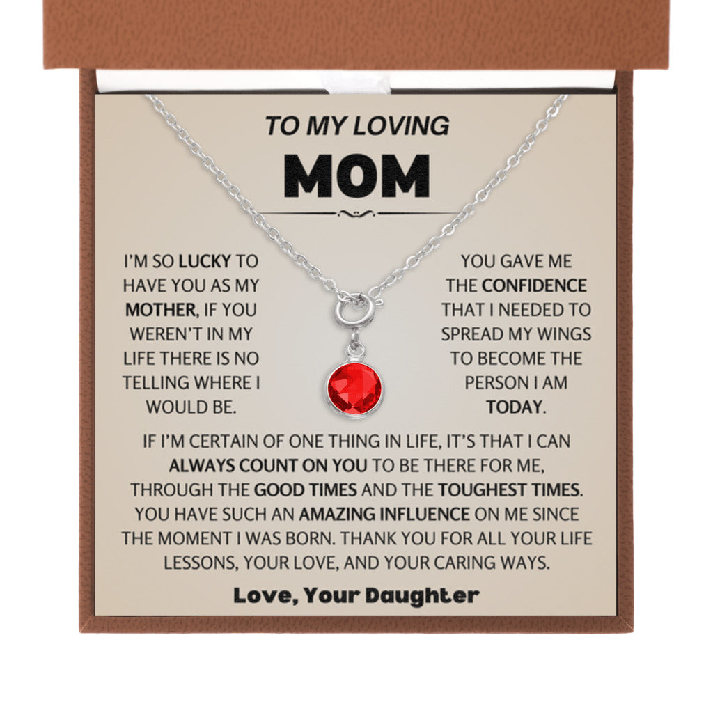 July Birthstone Necklace for Mom from Daughter - Leather Box 
