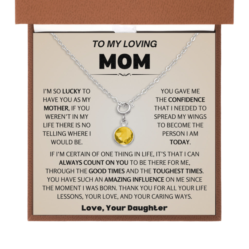 November Birthstone Necklace for Mom from Daughter - Leather Box