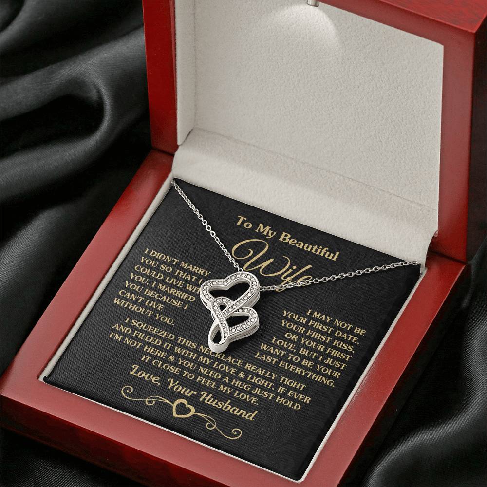 To My Beautiful Wife Necklace - Perfect Romantic Surprise from Husband for Anniversary, Birthday & Valentine’s Day - Heart-to-heart Pendant Necklace