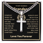 To My Dearest Grandson Necklace - Gift for Grandson - Always keep me in your heart - Artisan Cross with Cuban Link Chain