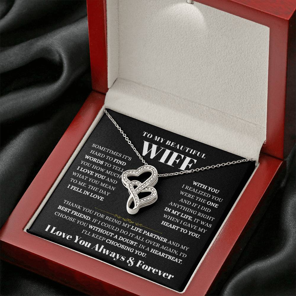 To My Beautiful Wife Necklace - Romantic Keepsake Jewelry Gift from Husband for Special Days & Valentine’s Love - Heart-to-heart Pendant Necklace