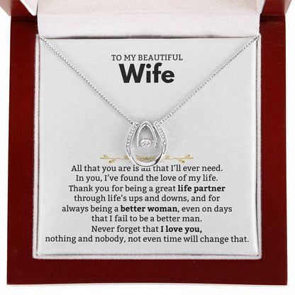 To My Wife Necklace - Sweet Emotional Gift for Wife from Husband on Birthday, Anniversary & Valentine’s Day - Lucky In Love Necklace