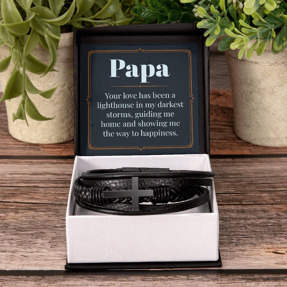 Papa - Your love has been a lighthouse - Gift for Dad - Men's Cross Bracelet