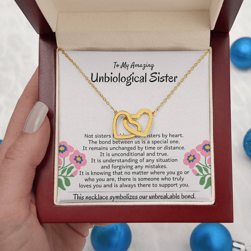 To My Amazing Unbiological Sister - The bond between us is a special one - Interlocking Hearts Necklace