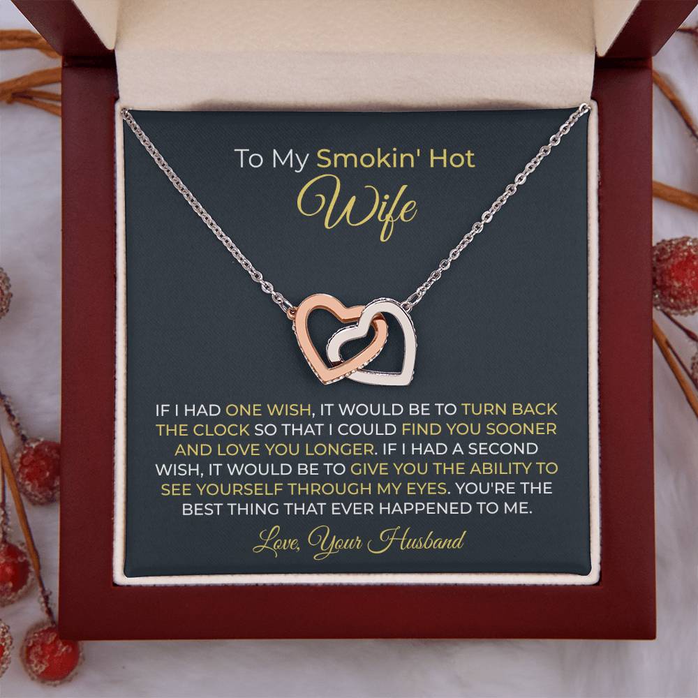 Romantic Gift for Smokin' Hot Wife - Jewelry from Husband for Valentine’s Day - Interlocking Hearts Necklace