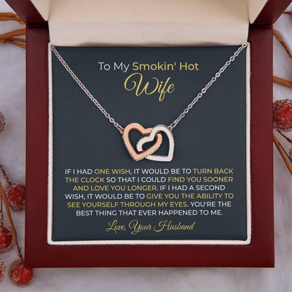 Romantic Gift for Smokin' Hot Wife - Jewelry from Husband for Valentine’s Day - Interlocking Hearts Necklace
