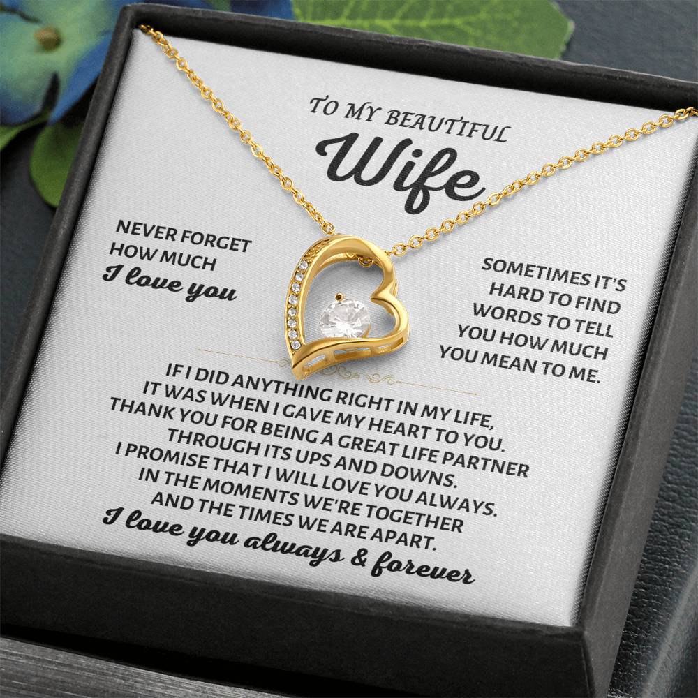 To My Beautiful Wife Necklace - Unforgettable Husband Gift, Emotional Jewelry for Anniversary & Valentine’s Day - Forever Love Necklace