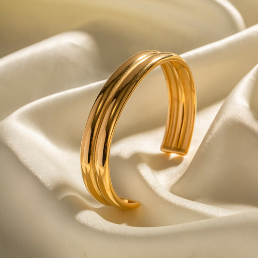 18k Gold Fashion Simple Double Opening Design Versatile Bracelet