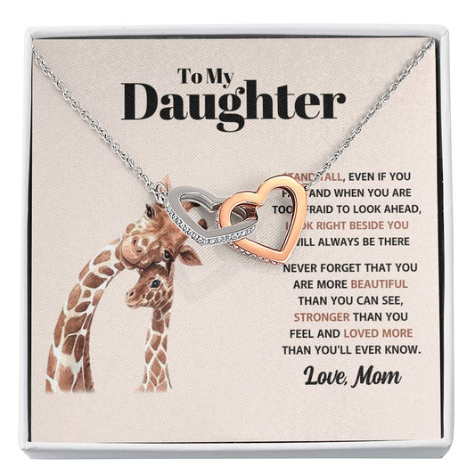 To My Daughter Necklace - Stand Tall - Mom to Daughter Gift - Interlocking Hearts Necklace