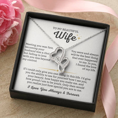 To My Beautiful Wife Necklace - Romantic Everyday Jewelry Gift from Husband for Birthday, Valentine’s Day & Just Because - Heart-to-heart Pendant Necklace