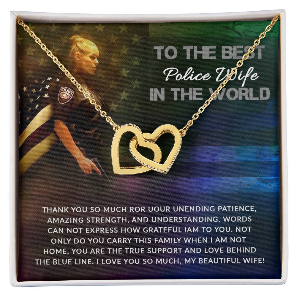 To My Beautiful Police Wife Necklace - Unforgettable Husband Gift, Emotional Jewelry for Anniversary & Valentine’s Day - Interlocking Hearts Necklace