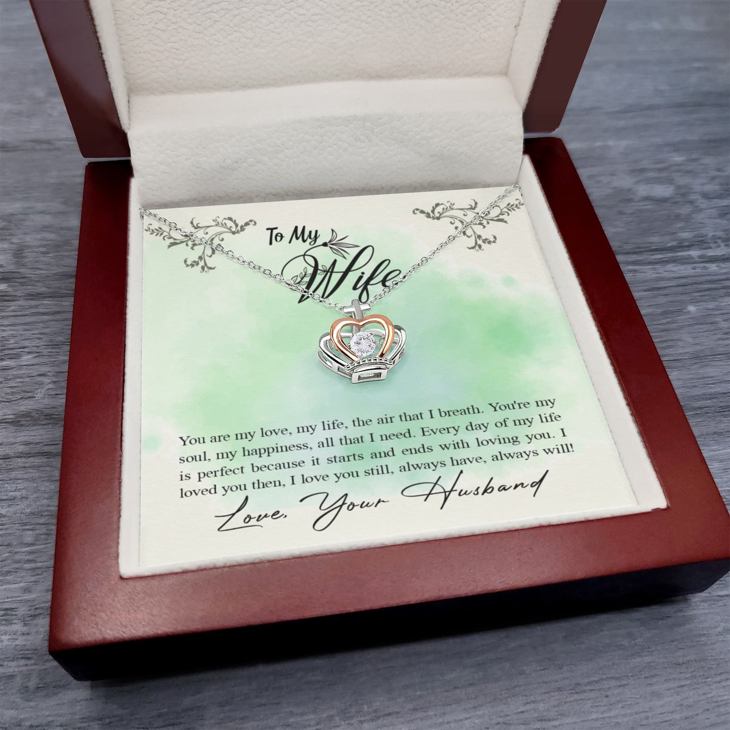 To My Wife Necklace - Romantic Jewelry Gift for Birthday - Crown Pendant Necklace