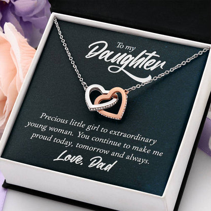 To My Daughter Necklace - Best Proud Dad Jewelry Gift for Daughter’s Special Days & Celebrations - Interlocking Hearts Necklace