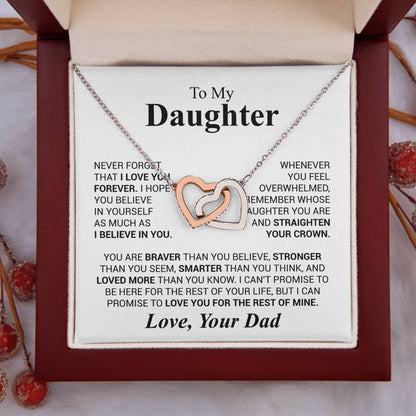 To My Daughter Necklace – Graduation & Christmas Gift from Dad – Interlocking Hearts Necklace