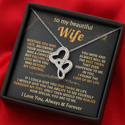 To My Beautiful Wife Necklace - Romantic Husband Gift for Christmas, Valentine’s Day & Anniversary Love Surprises - Heart-to-heart Pendant Necklace